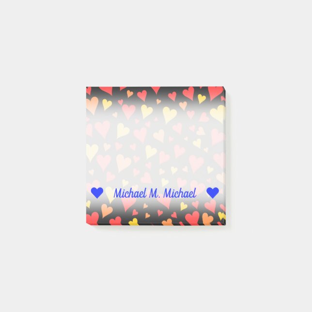 Floating Red, Orange and Yellow Hearts Pattern Post-it Notes (Front)