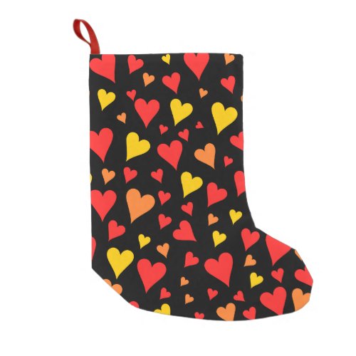 Floating Red Orange and Yellow Hearts Pattern Small Christmas Stocking