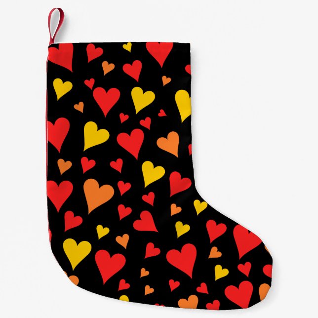 Floating Red, Orange and Yellow Hearts Pattern Small Christmas Stocking (Front)