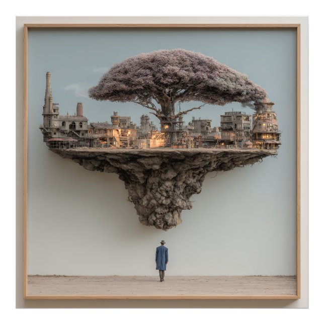 Floating Ruined City Blossom Tree Surreal Photo Print (Front)