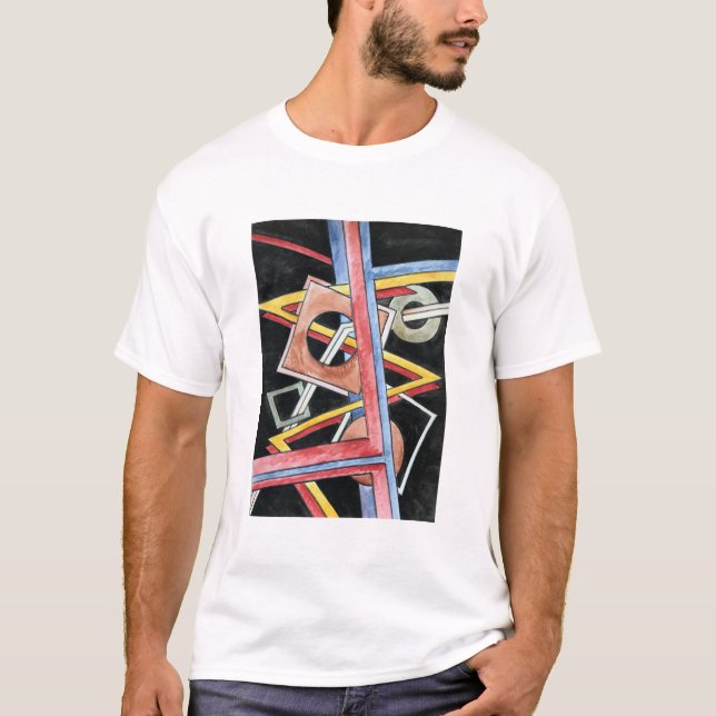 Floating Shapes-Hand Painted Modern Geometric Art T-Shirt (Front)