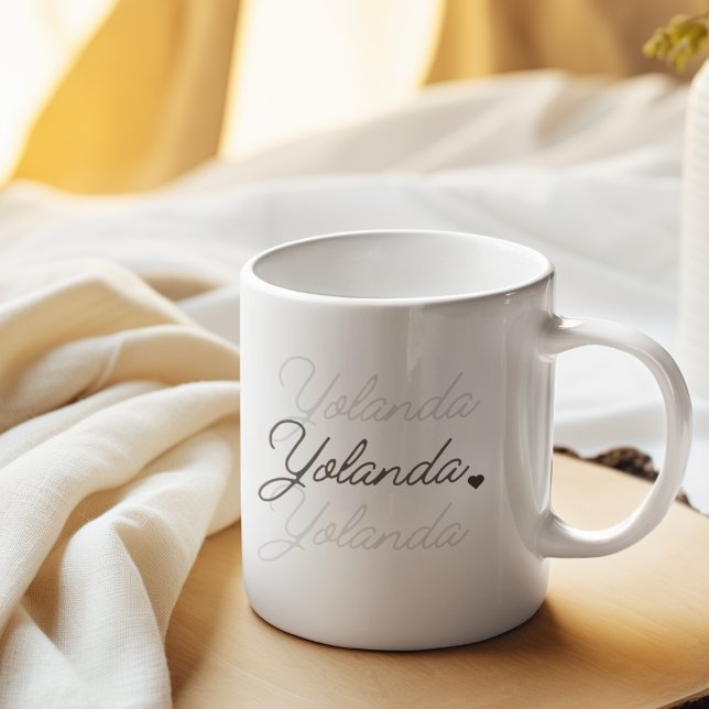 Floating Signature Fade Coffee Mug (Delicate mug design showcasing horizontal name and dreamy low-opacity echo effect.)