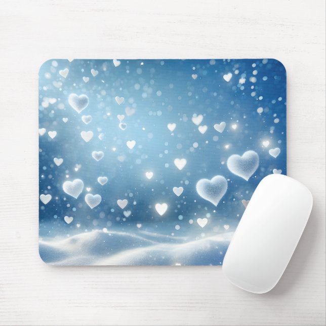 Floating Snow Hearts Mouse Pad (With Mouse)