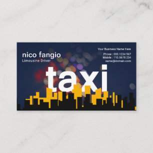 Floating TAXI Night Lights Bokeh City Skyline Taxi Business Card