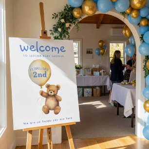 Floating teddy bear balloon baby shower welcome foam board