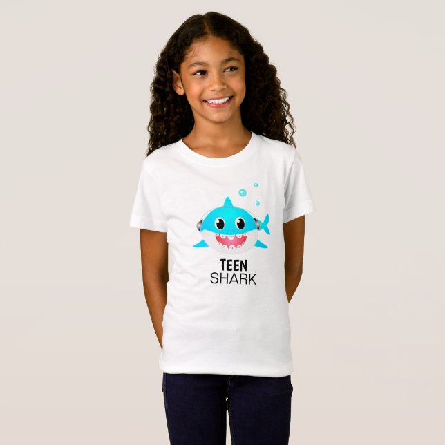 Floating Teen Blue Shark with Braces & Headphones T-Shirt (Front Full)