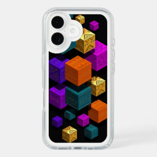 Floating Tribal Cubes - 3D Isometric Gold Teal iPhone 16 Case