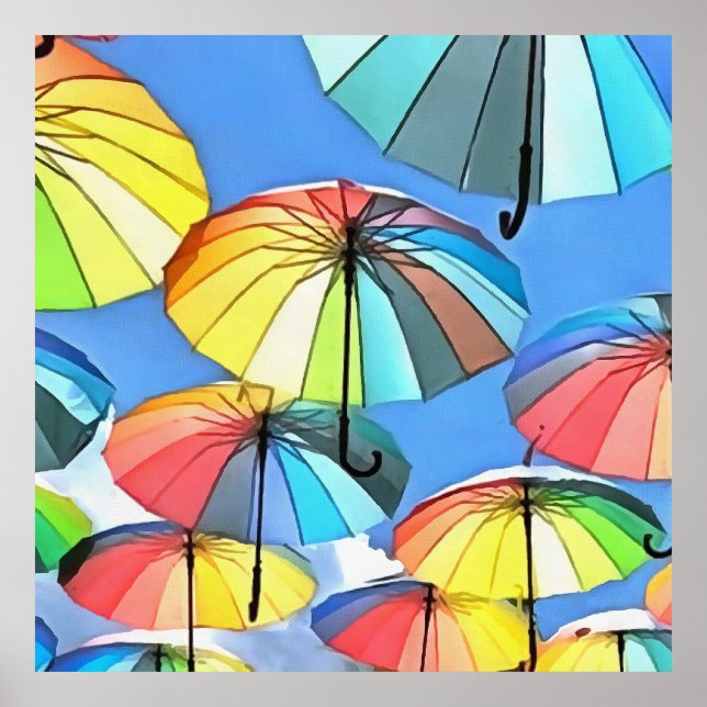 Floating Umbrella Sky Whimsical Parasols Art Poster (Front)