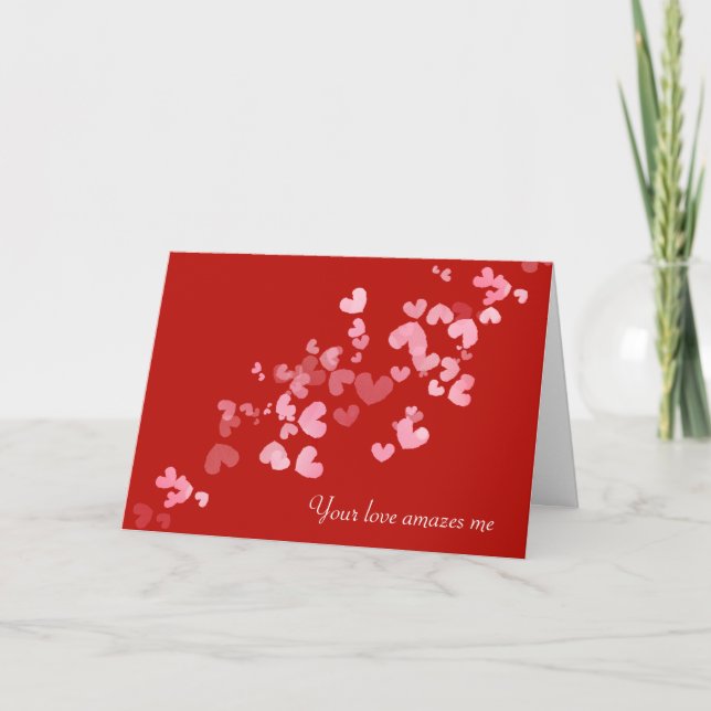 Floating Valentine Hearts on Red Card (Front)