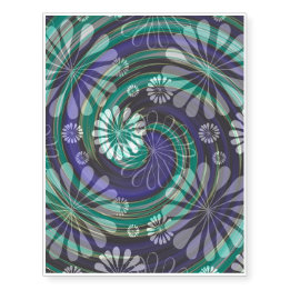 Floating White Flowers Over Green and Purple Swirl Temporary Tattoos