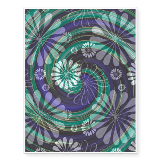 Floating White Flowers Over Green and Purple Swirl Temporary Tattoos