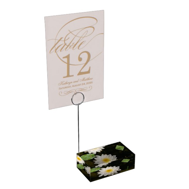 Floating White Waterlily Lotus Place Card Holder (Corner)