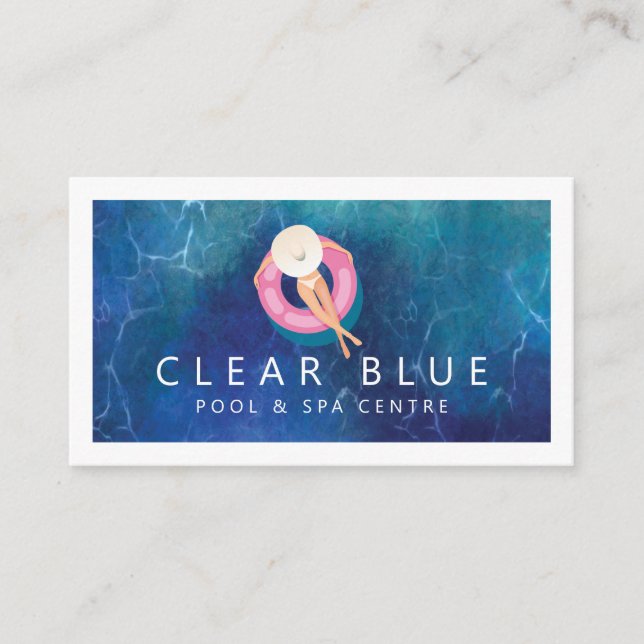 Floating Woman Blue Water Ripples Pool & Spa Business Card (Front)