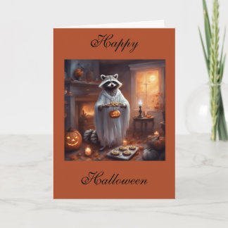 Floaty Ghost Raccoon Halloween greeting card