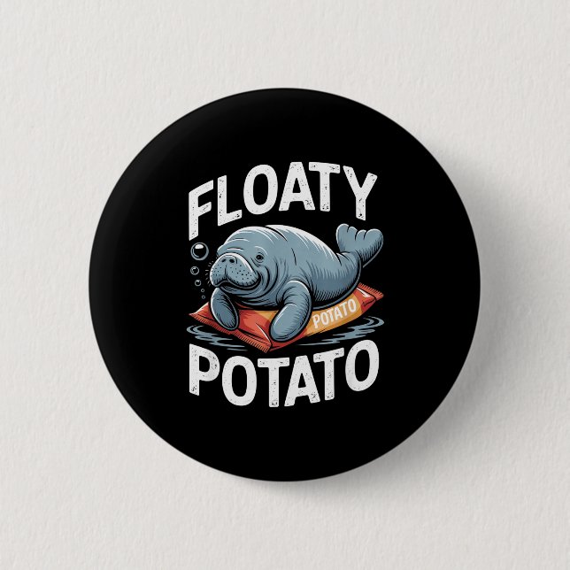 Floaty Tatoes Manatee Funny Sea Cow Ocean Animal L Button (Front)