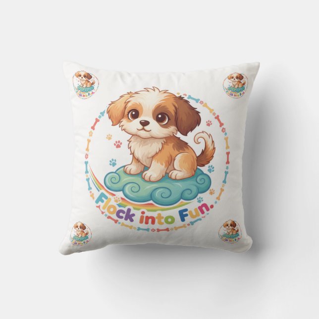 “Flock Into Fun” Colourful Polyester Throw Pillow (Back)