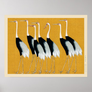 Flock Japanese Red Crown Cranes Ogata Korin  Poster