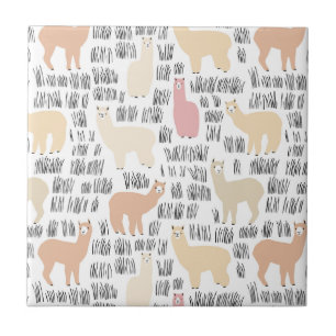Flock Of Alpacas Pattern Ceramic Tile