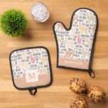 Flock Of Alpacas Pattern Oven Mitt &amp; Pot Holder Set