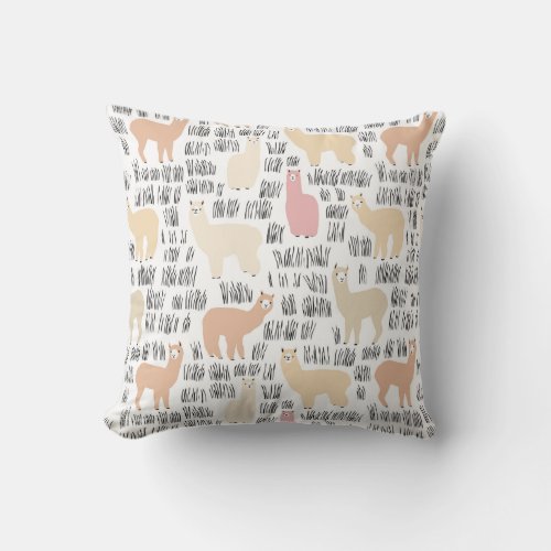 Flock Of Alpacas Pattern Throw Pillow