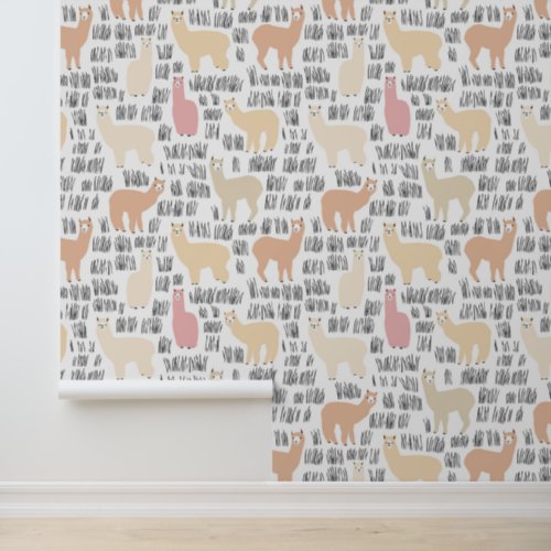 Flock Of Alpacas Pattern Wallpaper