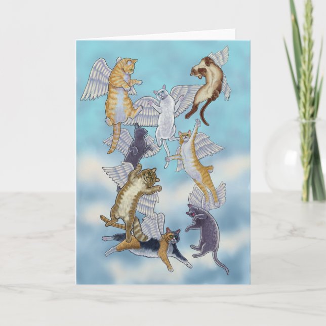 Flock of Angel Cats by Rachel Armington Holiday Card (Front)