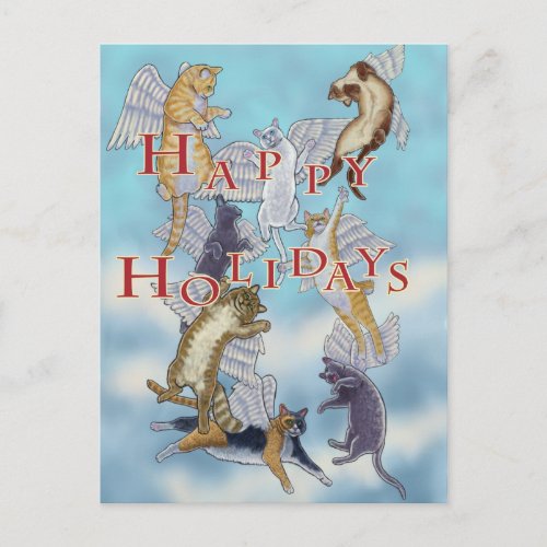 Flock of Angel Cats Happy Holidays Holiday Postcard