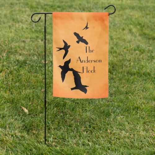Flock of Birds at Sunset to Personalize Garden Flag