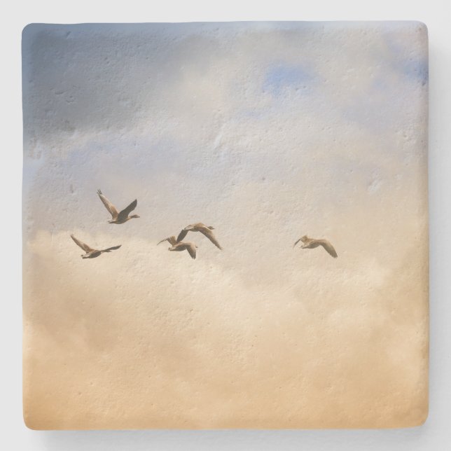 Flock of Birds in Flight Stone Coaster (Front)