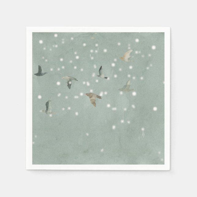 Flock of Birds in the Snow Watercolor Napkins (Front)
