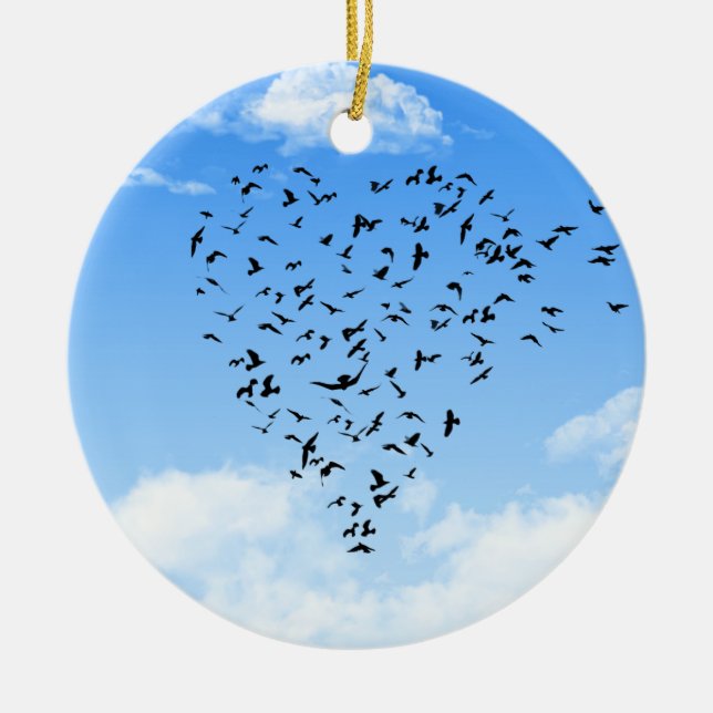Flock of Birds Love Heart Ceramic Ornament (Front)
