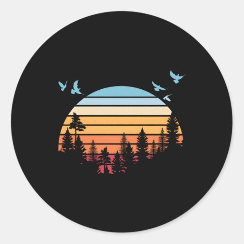 Flock Of Birds Wildlife Nature Outdoors Trees Fore Classic Round Sticker