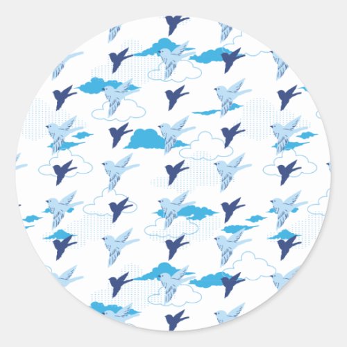 Flock of Blue Birds Pattern Classic Round Sticker