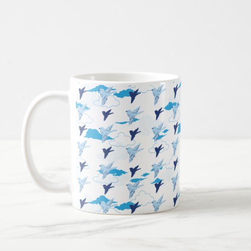 Flock of Blue Birds Pattern Coffee Mug