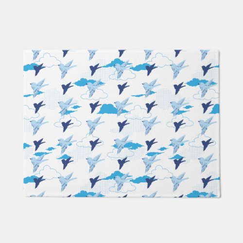 Flock of Blue Birds Pattern Doormat