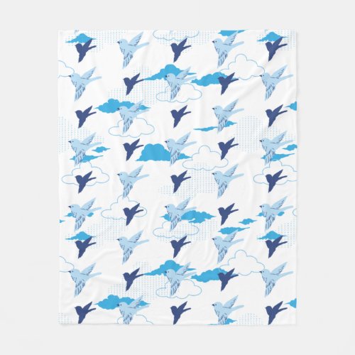 Flock of Blue Birds Pattern Fleece Blanket