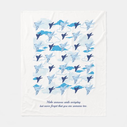 Flock of Blue Birds Pattern Fleece Blanket