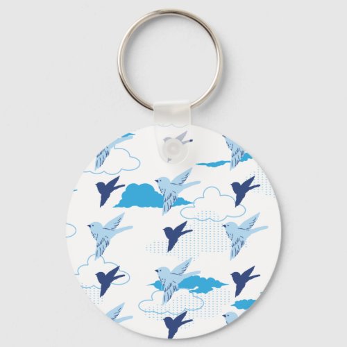 Flock of Blue Birds Pattern Keychain