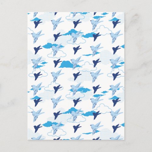 Flock of Blue Birds Pattern Postcard