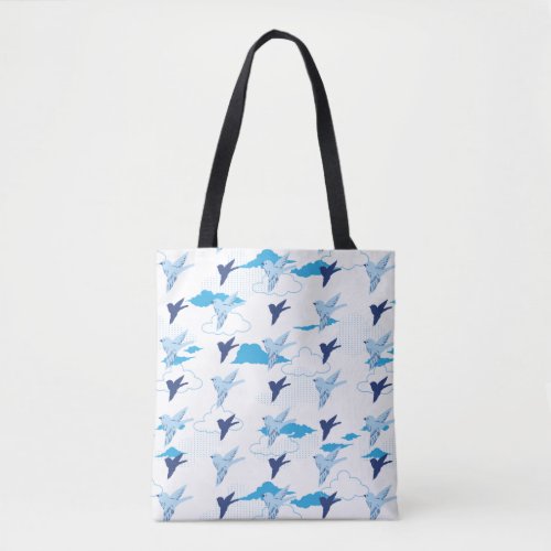 Flock of Blue Birds Pattern Tote Bag