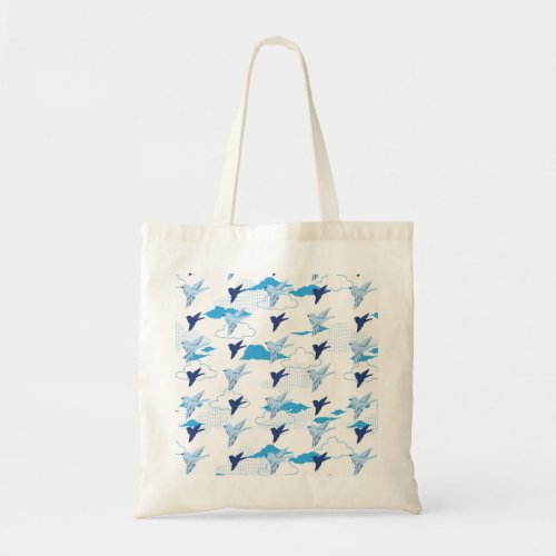 Flock of Blue Birds Pattern Tote Bag