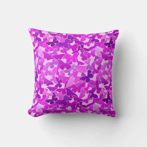 Flock of Butterflies Amethyst Violet and Orchid Throw Pillow