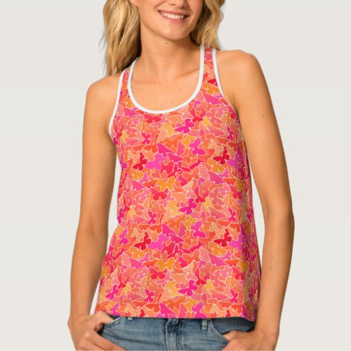 Flock of Butterflies Fuchsia Pink  Coral Orange Tank Top