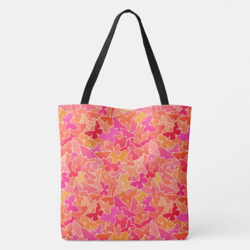 Flock of Butterflies Fuchsia Pink  Coral Orange Tote Bag