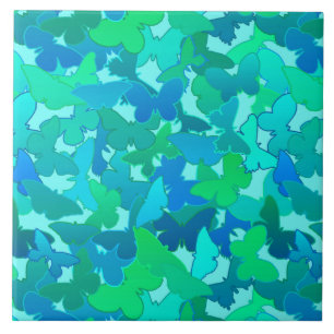 Flock of Butterflies,Turquoise, Aqua and Sky Blue Tile