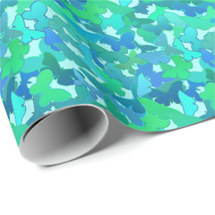 Flock of Butterflies,Turquoise, Aqua and Sky Blue Wrapping Paper