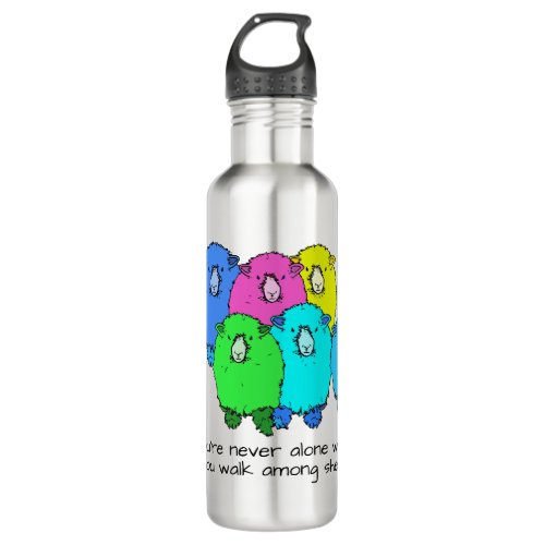 Flock of cartoon coloured sheep personalized stainless steel water bottle