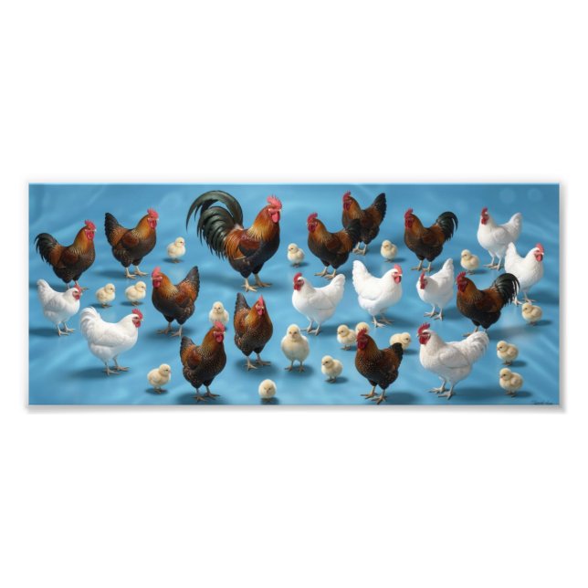 Flock of Chicks and Cockerels Photo Print (Front)