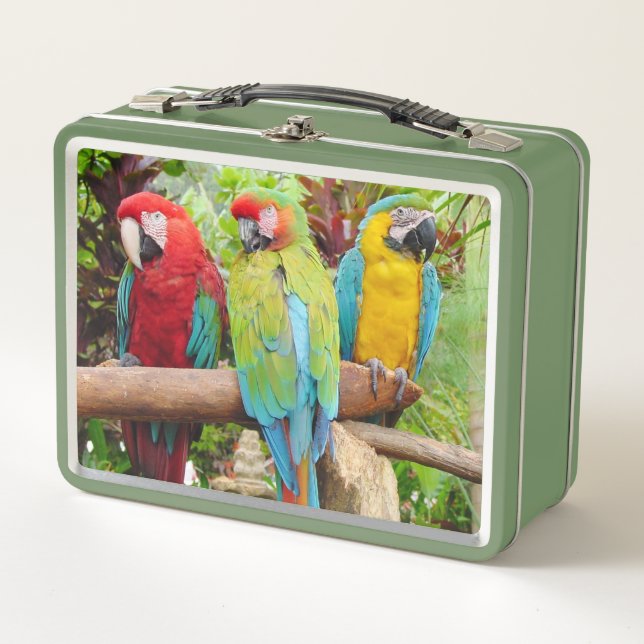 Flock of Colorful Macaw Parrots Metal Lunch Box (Front)