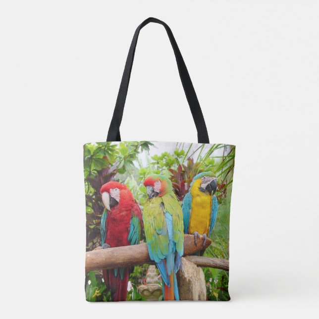 Flock of Colorful Macaw Parrots Tote Bag (Back)